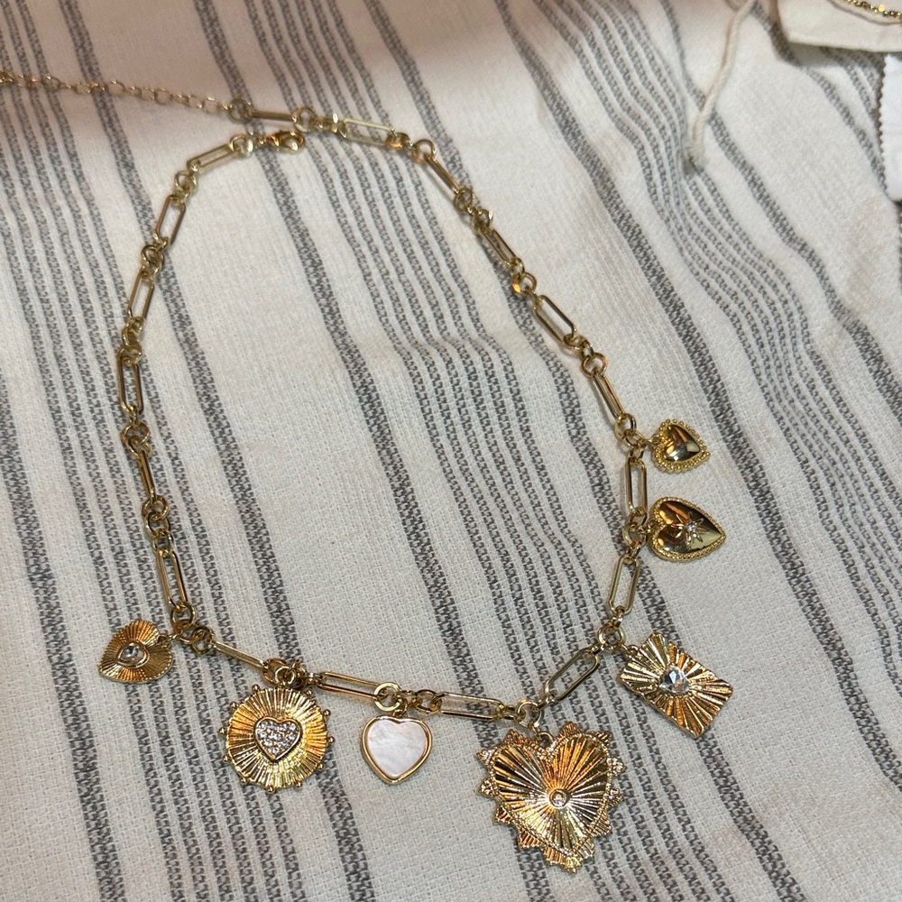 Erin McDermott Lucky Charm Necklace- gold colored  heart charms